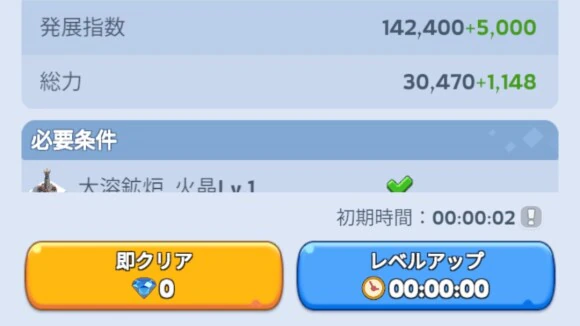 対象の施設をレベルアップ